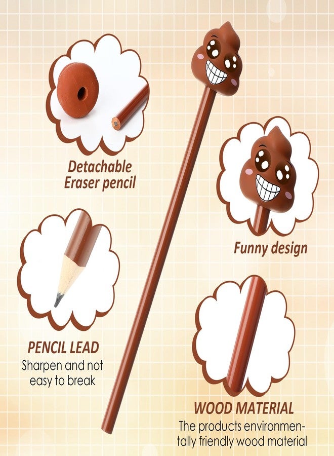 Dunzoom 24 Pcs Funny Farting Poop Pencil with Eraser Topper and Poop Sticky Notes Christmas Gag Gifts for Coworkers Office School Xmas Presents - Image 2
